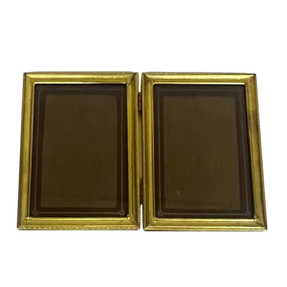 Vintage 60s Brass Photo Picture Frame Bi-Fold Double Hollywood Regency 5x7”